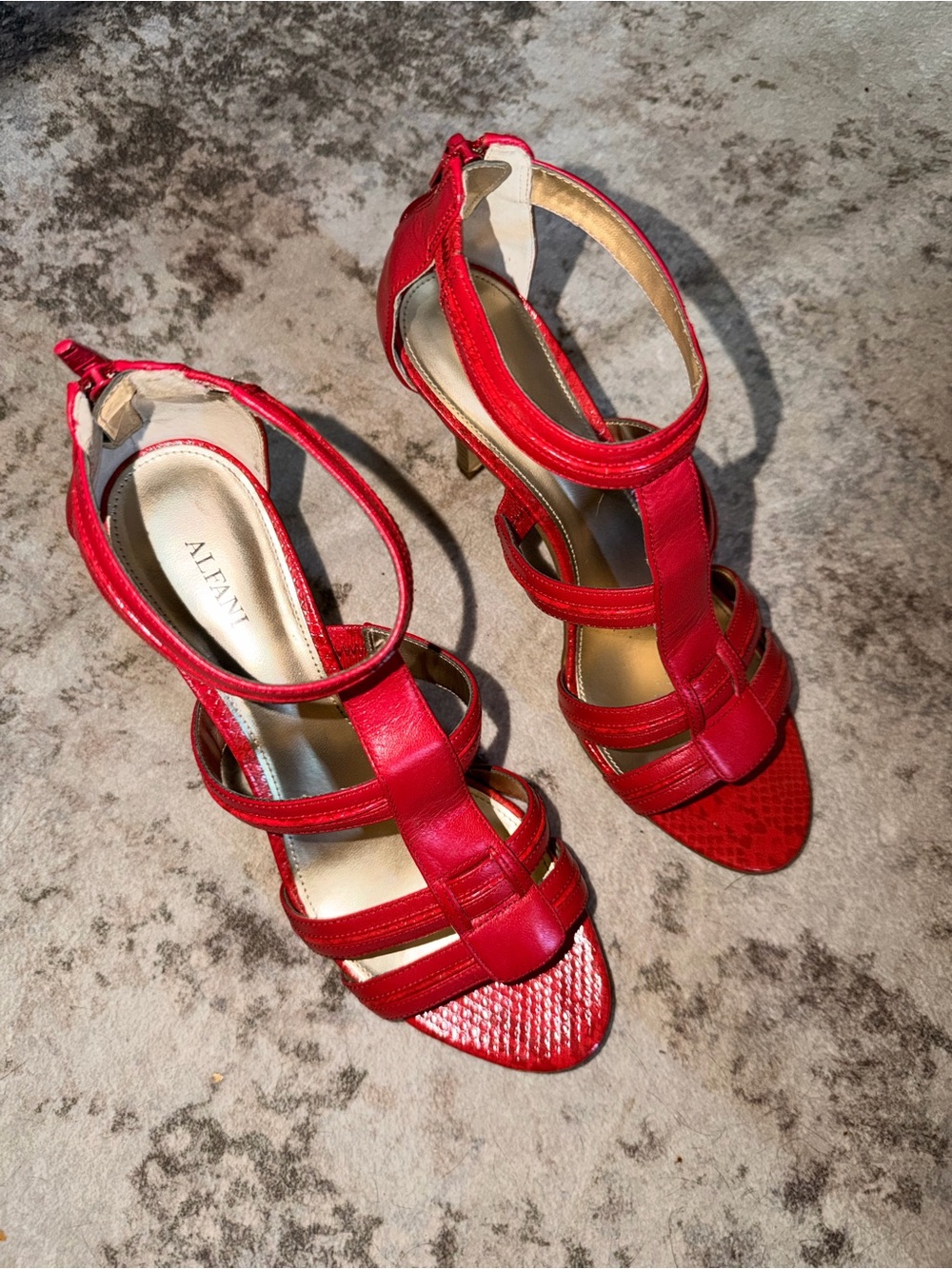Alfani Red Leather Multi-Strap Stiletto Sandals